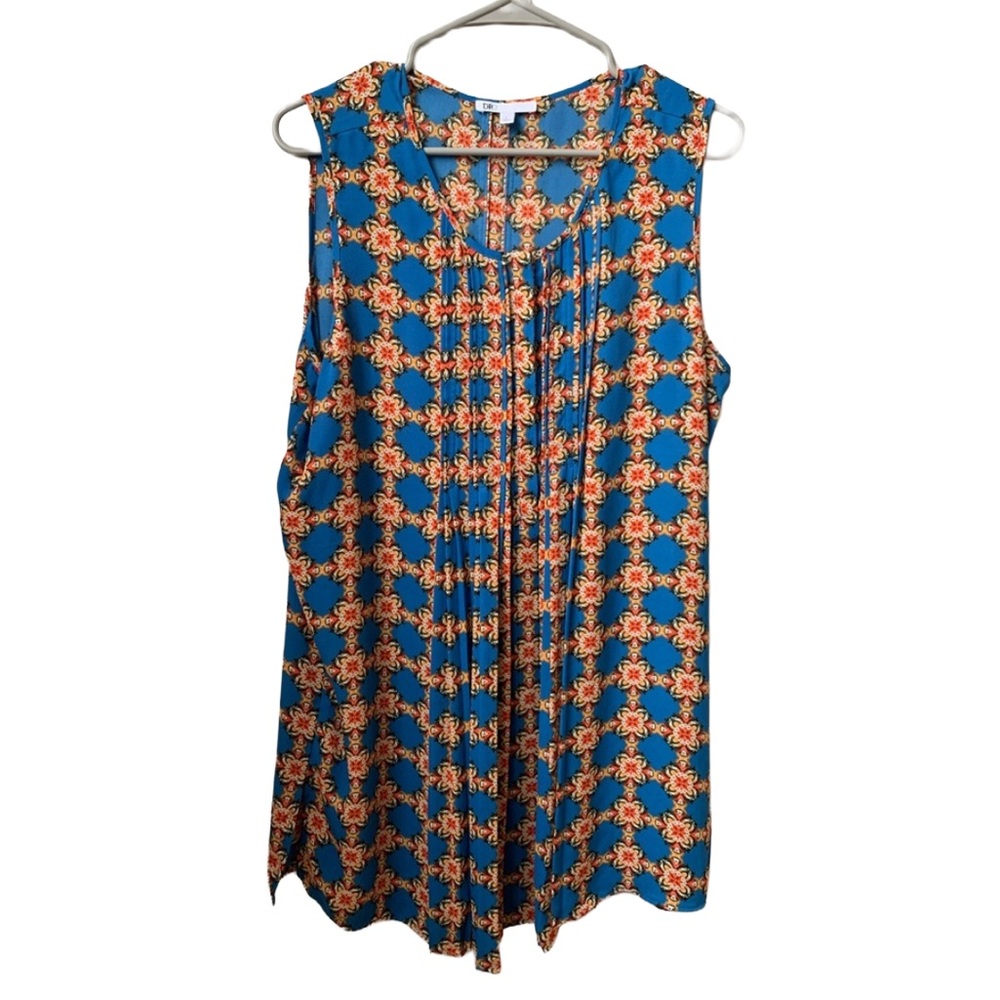 DR2 Women’s Blue Print V-neck Sleeveless Tunic Shift Mini Dress